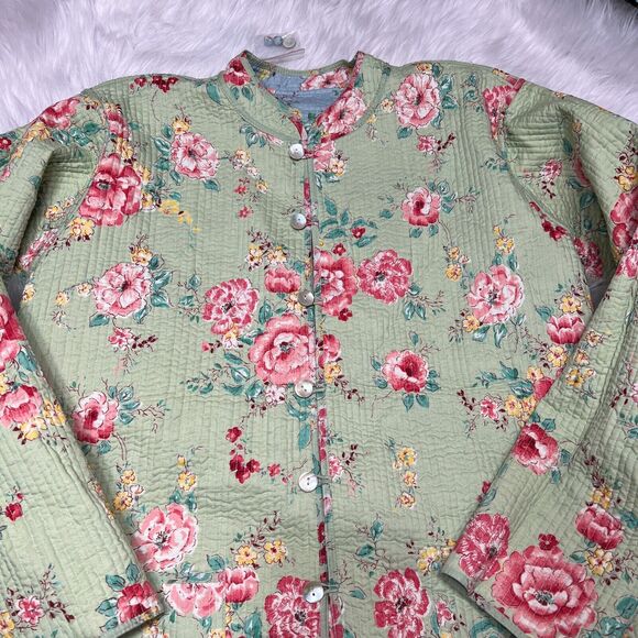 SAM HILU'S CLASSICS REVERSIBLE QUILTED JACKET FLORAL BLUE / GREEN - Picture 6 of 10